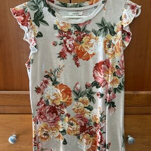 Maurices Orange and Pink Flutter Sleeve Ruffled Blouse